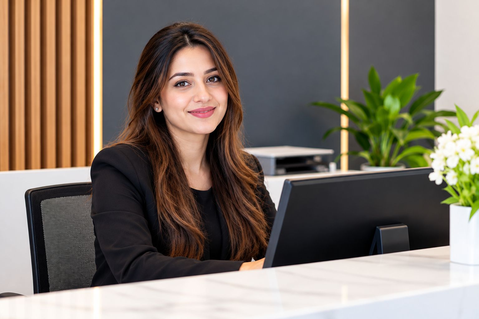 Receptionist at a clinic front desk